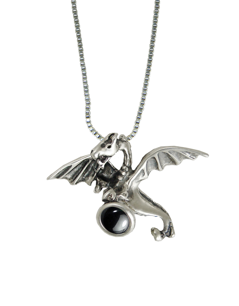 Sterling Silver Flying Dragon Pendant With Hematite